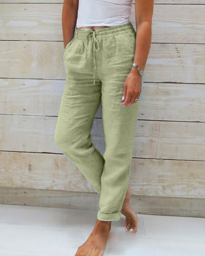 Emma™ Comfortable cotton linen trousers with elastic waistband
