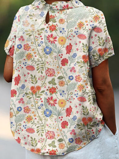 Floryn- Women's  Pastoral Floral Art Print Casual Shirt