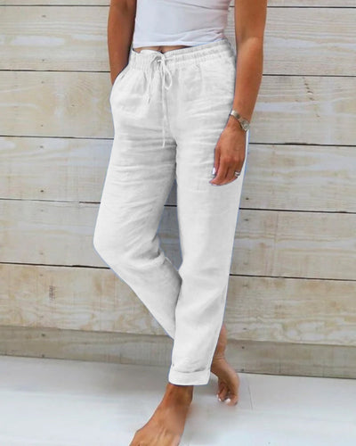 Emma™ Comfortable cotton linen trousers with elastic waistband
