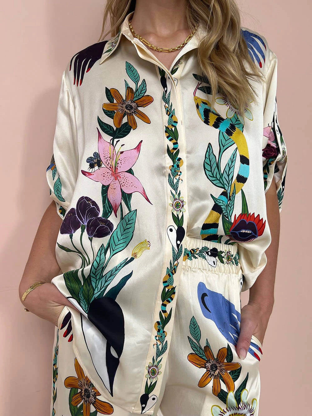 Gianna - Unique Print Button Down Oversized Blouse