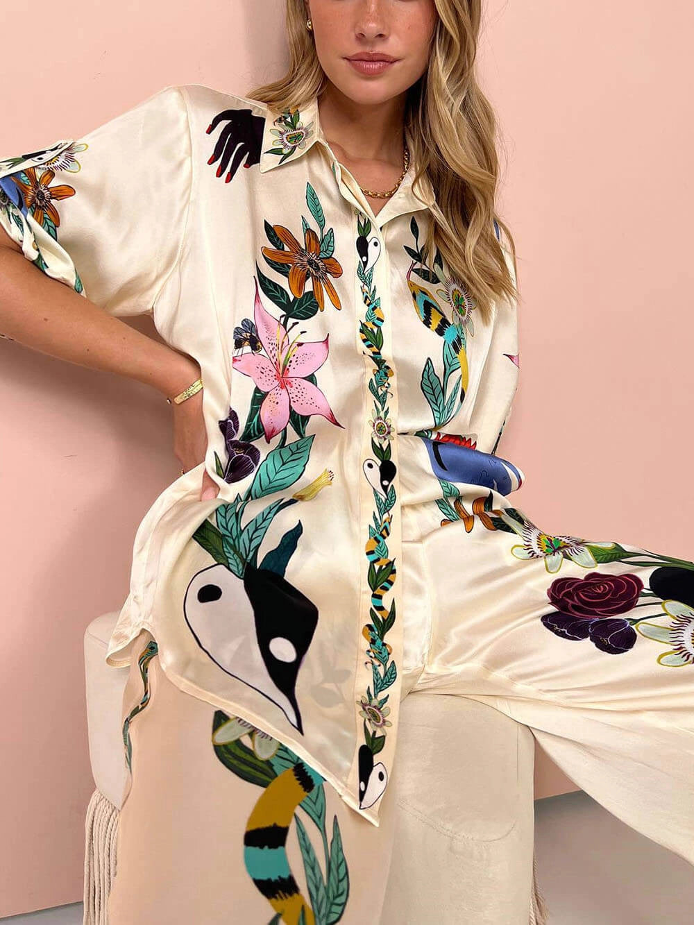 Gianna - Unique Print Button Down Oversized Blouse