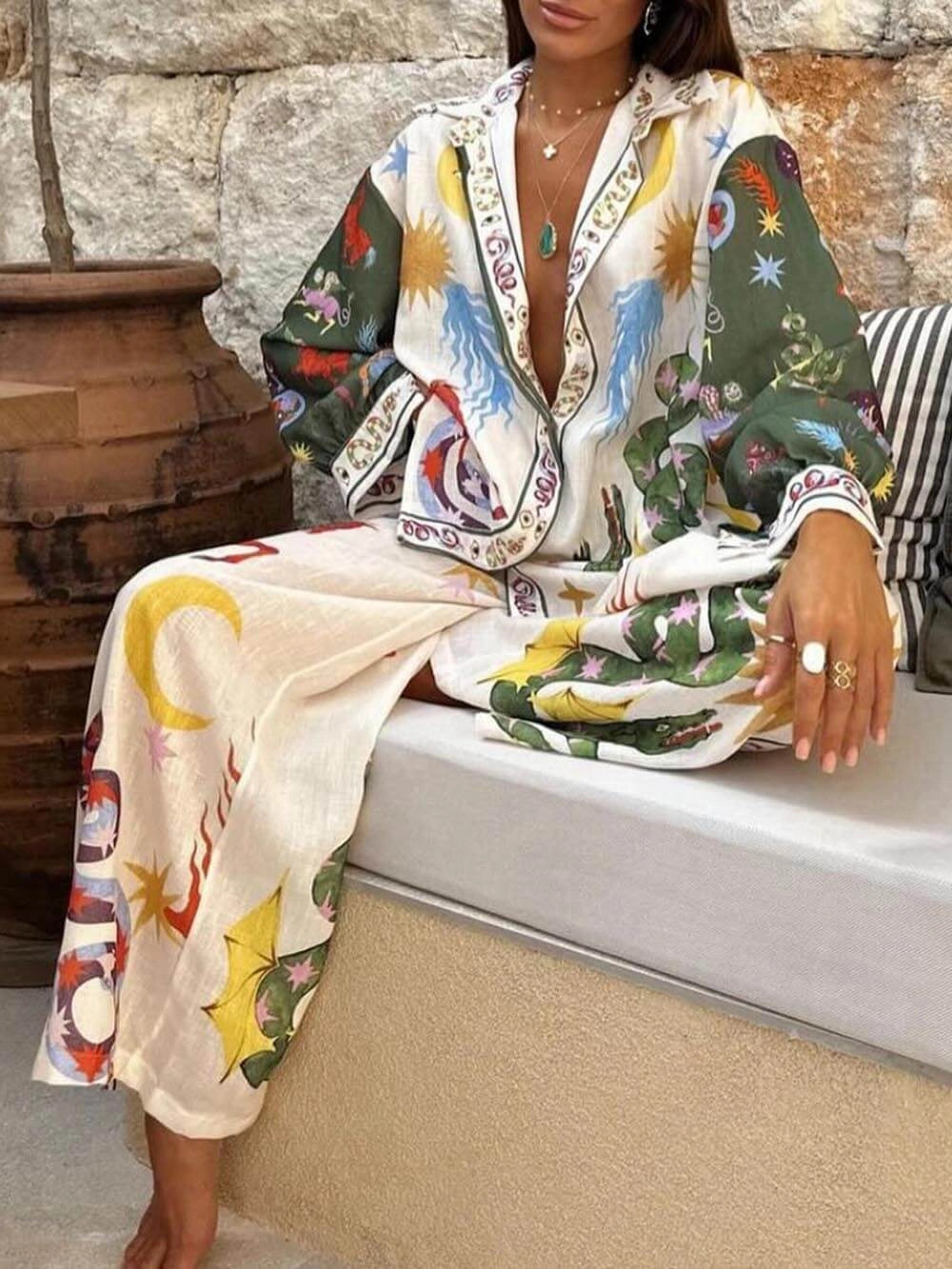 Hazel - Unique Print Shirt and Pants Set