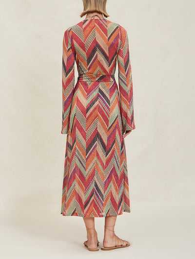 Emma - Geometric Print Bell Sleeve Cardigan Midi Dress