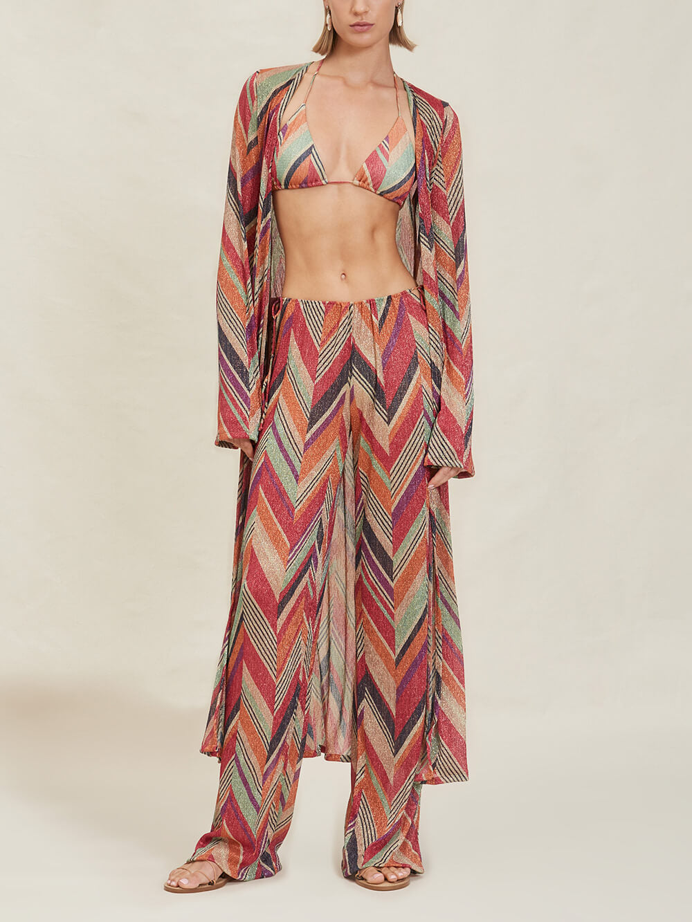 Emma - Geometric Print Bell Sleeve Cardigan Midi Dress