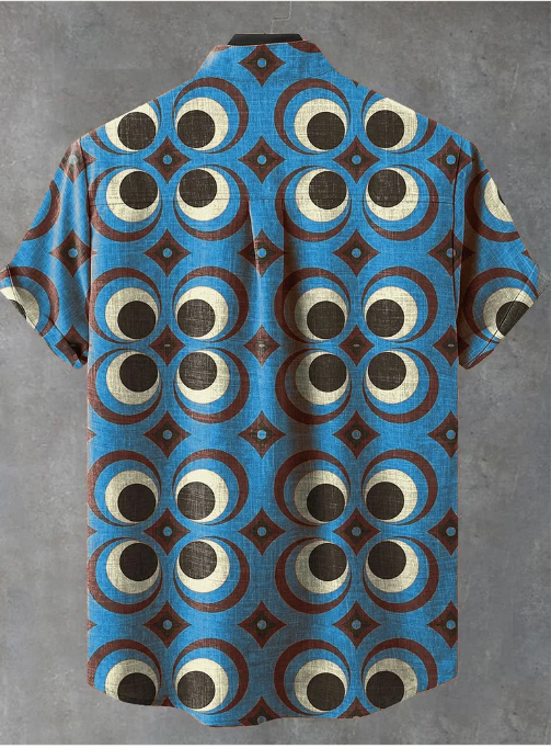 Wesley Vintage Blue Ethnic Tribal Pattern Art Print Casual Shirt