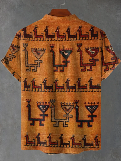 Harvey Vintage Gabbeh Tribal Beige-brown Pattern Art Print Casual Shirt