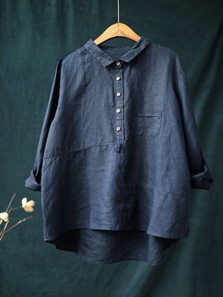 Women's Lapel Neck Casual Solid Colour Long Sleeve Shirt