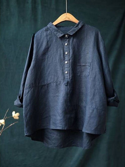 Women's Lapel Neck Casual Solid Colour Long Sleeve Shirt