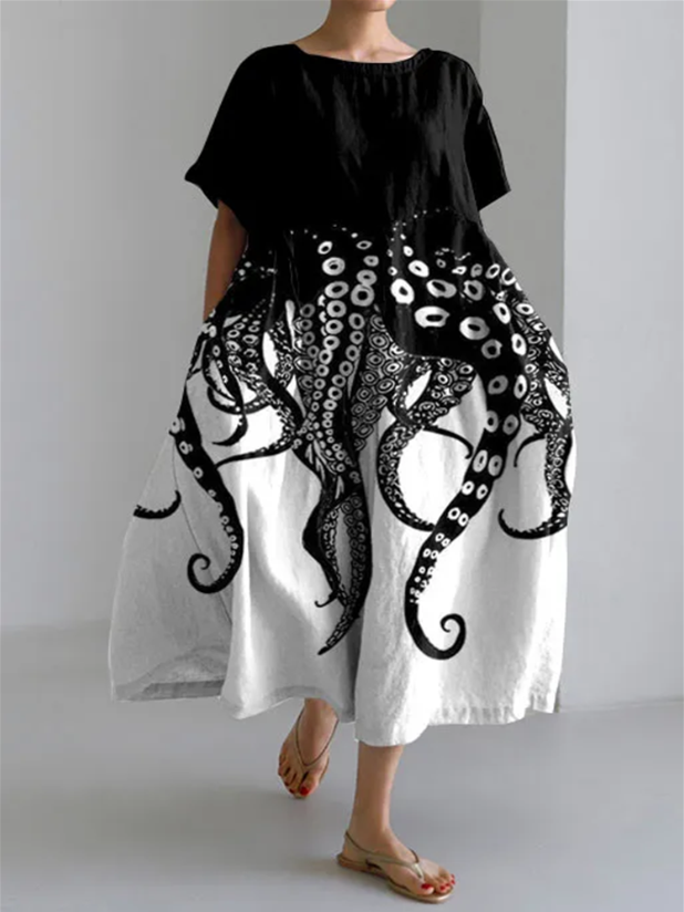 Daisy | Tentacles Lover Essential Contrast Print Short Sleeve Dress