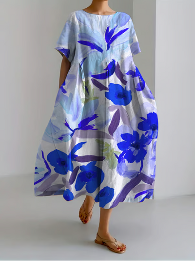 Aria | Ocean Fishes Art Pattern Linen Blend Maxi Dress