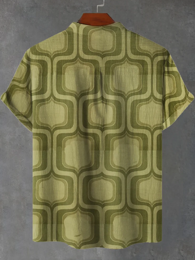 Dominic 1970s Minimalist Geometric Green Retro Wallpaper Print Casual Shirt