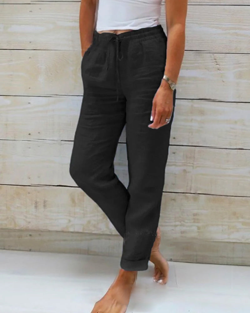 Emma™ Comfortable cotton linen trousers with elastic waistband