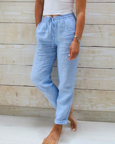 Emma™ Comfortable cotton linen trousers with elastic waistband