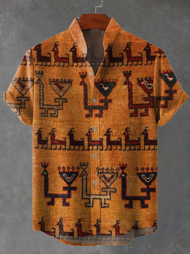 Lucas Vintage Gabbeh Tribal Beige-brown Pattern Art Print Casual Shirt