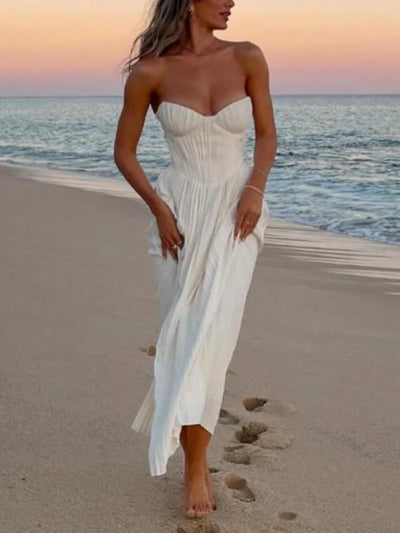 Violet - Elegant Pleated Strapless Maxi Dress