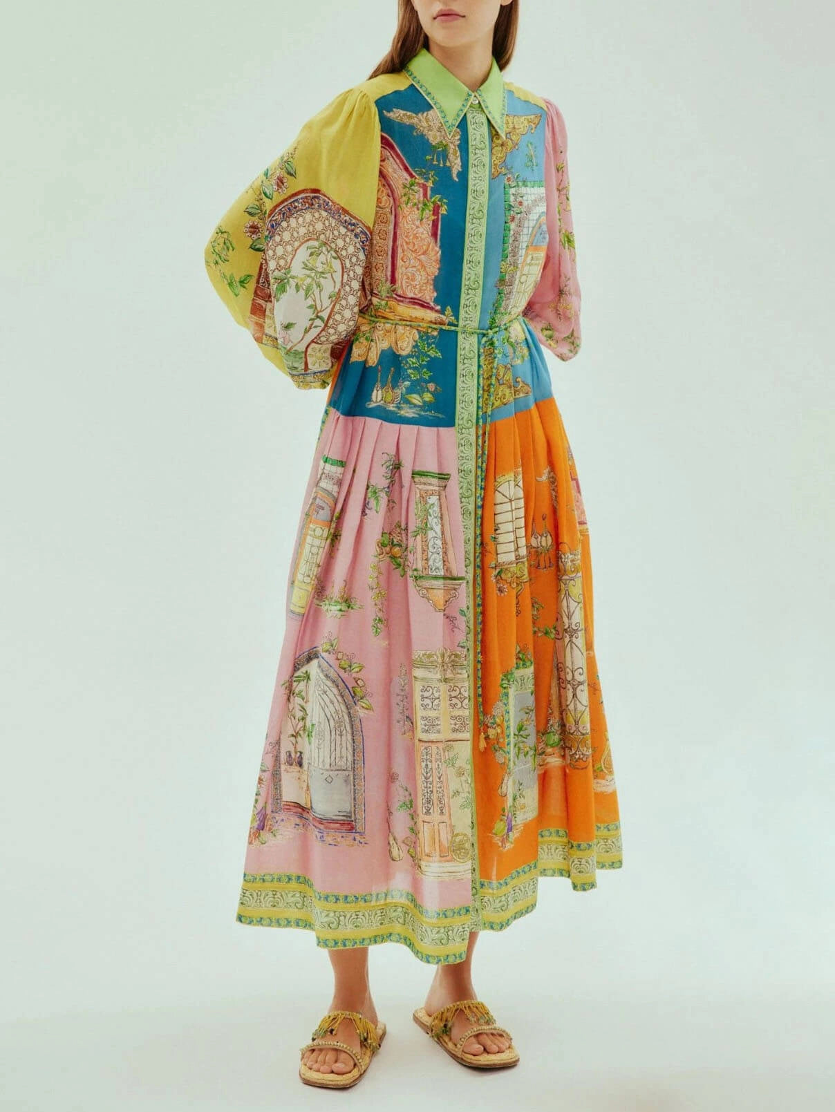 Evelyn - Exquisite Garden Print Button-Down Midi Dress