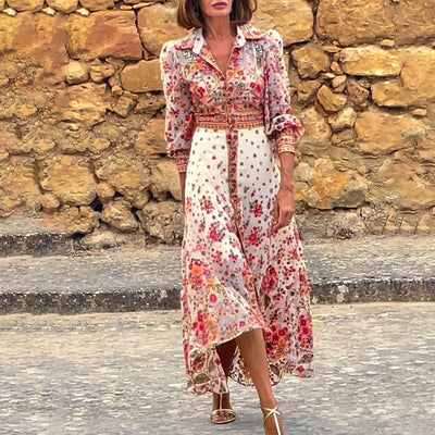 Isabella Elegant Floral Print Collared Maxi Dress