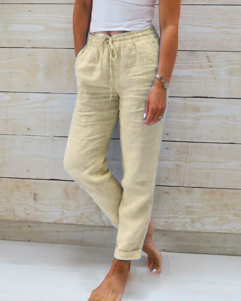 Emma™ Comfortable cotton linen trousers with elastic waistband