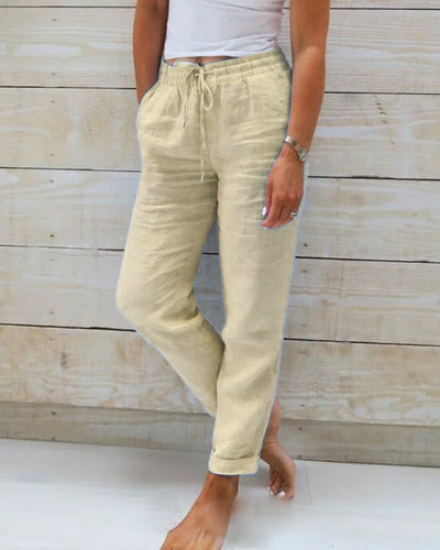 Emma™ Comfortable cotton linen trousers with elastic waistband