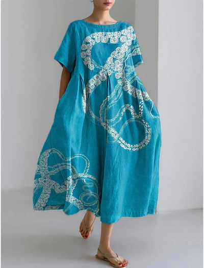 Freya | Vintage Octopus Print Linen Blend Dress