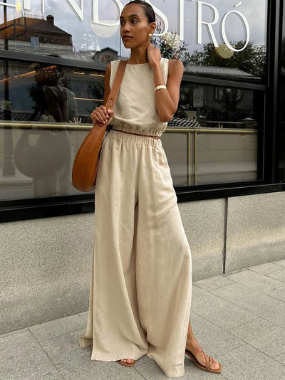 Daisy - Cotton Linen Sleeveless Top and Pants Set