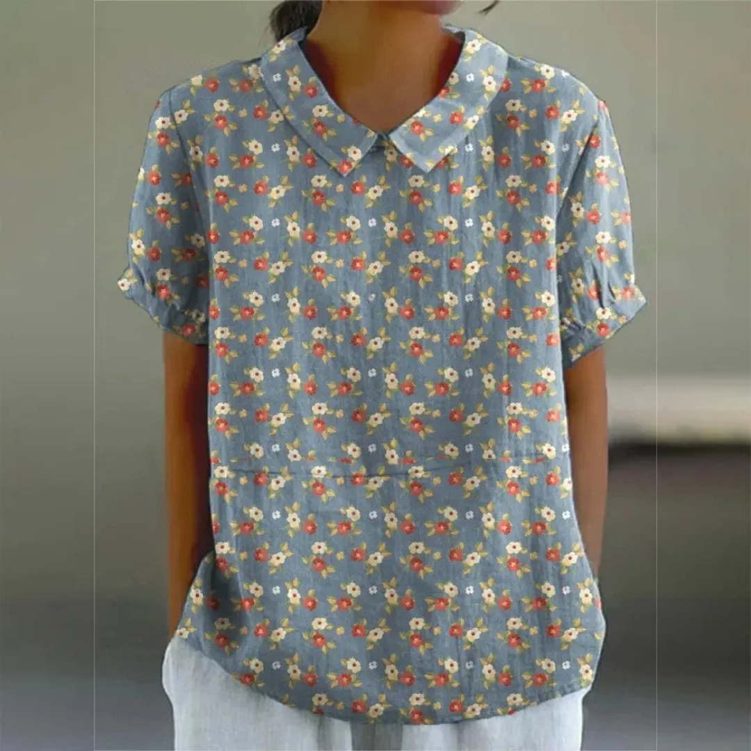 Andrea™- Cotton & linen blouse with floral print