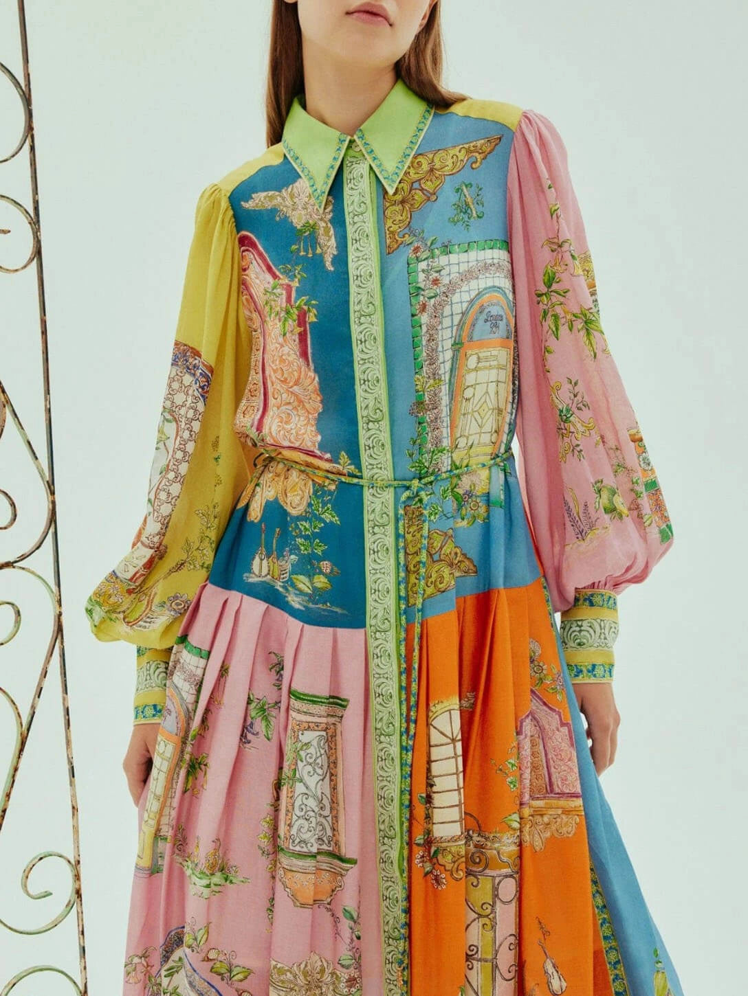 Evelyn - Exquisite Garden Print Button-Down Midi Dress