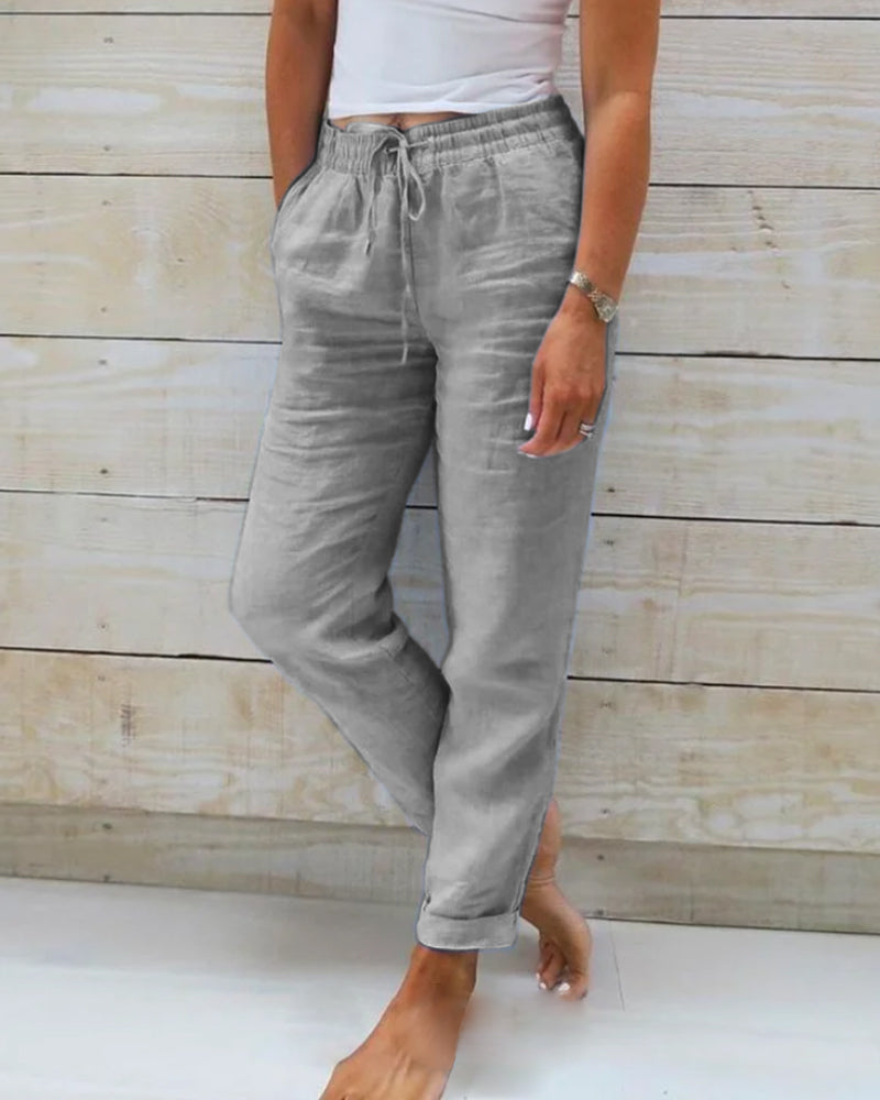 Emma™ Comfortable cotton linen trousers with elastic waistband