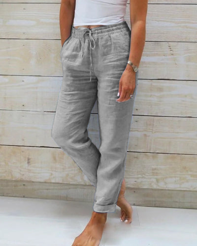 Emma™ Comfortable cotton linen trousers with elastic waistband