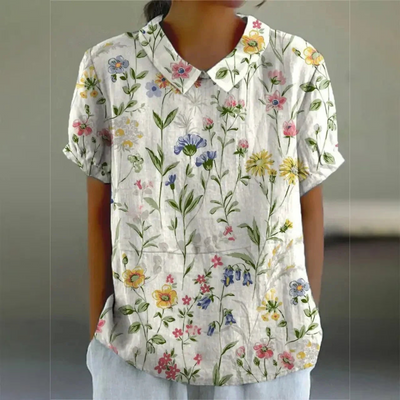 Andrea™- Cotton & linen blouse with floral print