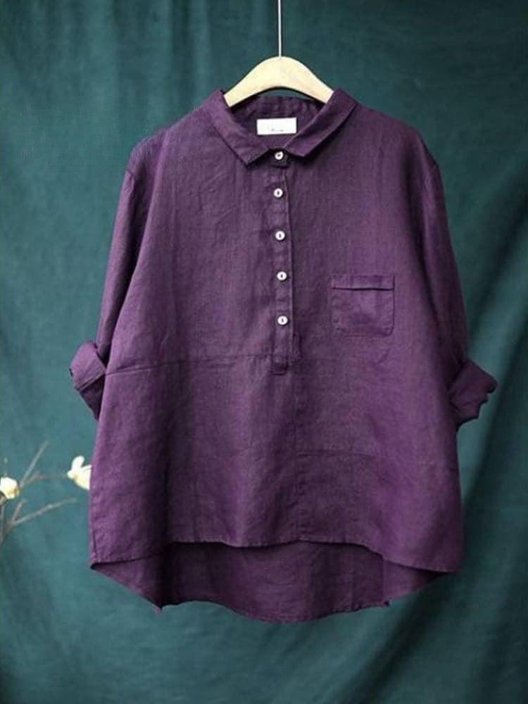 Women's Lapel Neck Casual Solid Colour Long Sleeve Shirt