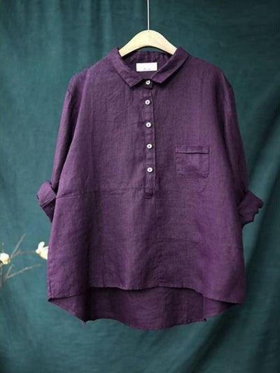 Women's Lapel Neck Casual Solid Colour Long Sleeve Shirt