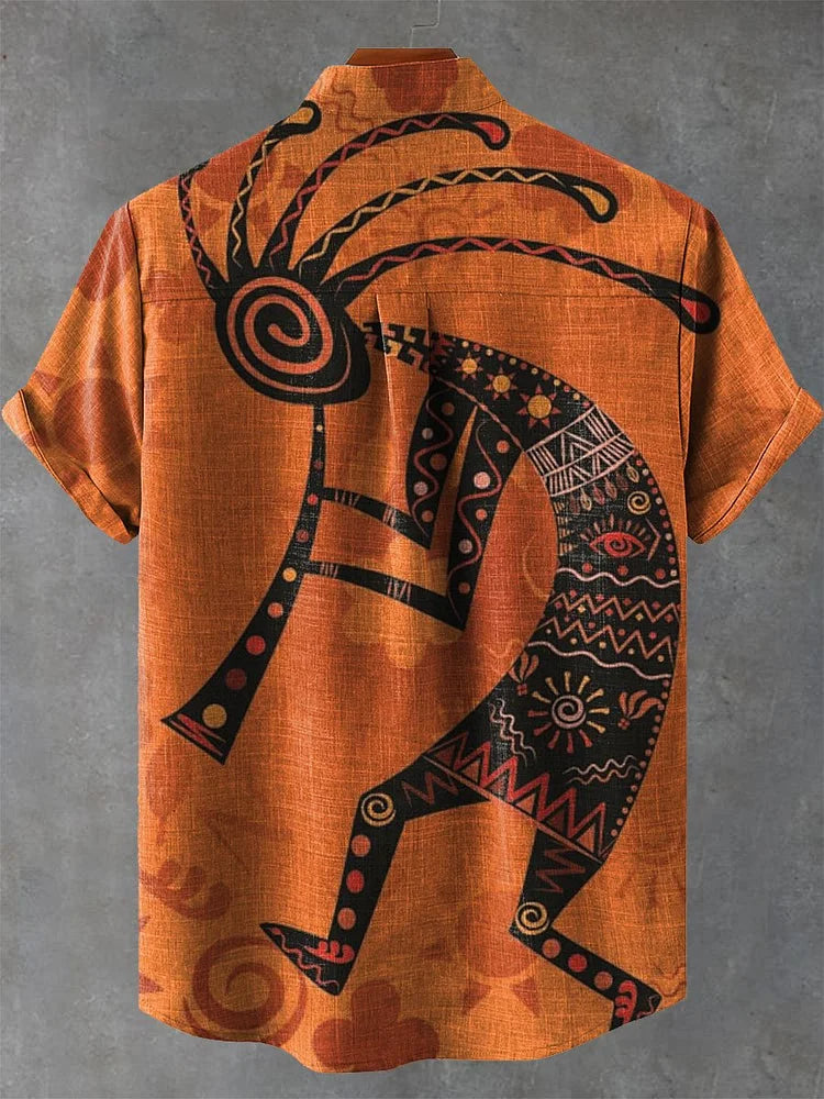 Nathaniel Vintage Ethnic Tribal People Pattern Art Print Casual Shirt