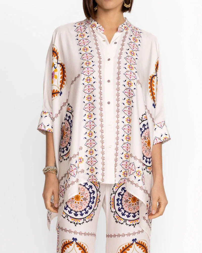 Francine - Fashion Print Shirt & Pants Two-Piece Set