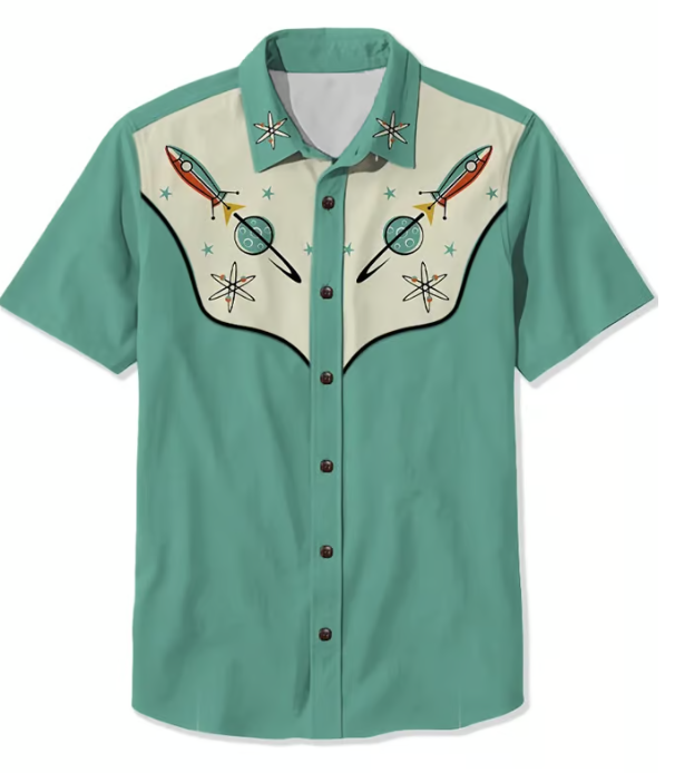 Elliot Men's Western 1950s Interstellar Atomic Print Casual Shirt