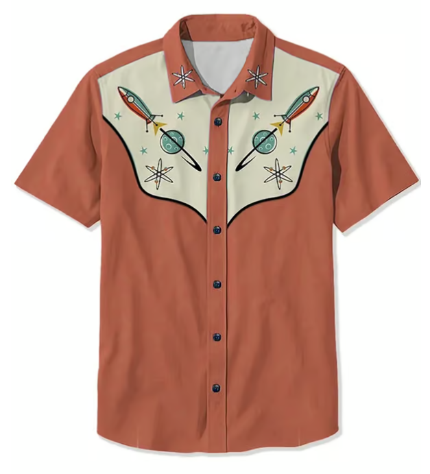 Elliot Men's Western 1950s Interstellar Atomic Print Casual Shirt