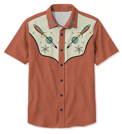 Elliot Men's Western 1950s Interstellar Atomic Print Casual Shirt