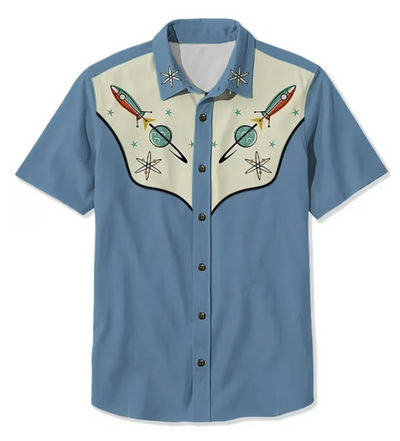 Elliot Men's Western 1950s Interstellar Atomic Print Casual Shirt