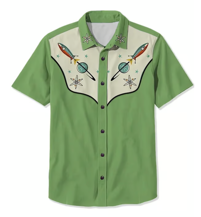 Elliot Men's Western 1950s Interstellar Atomic Print Casual Shirt