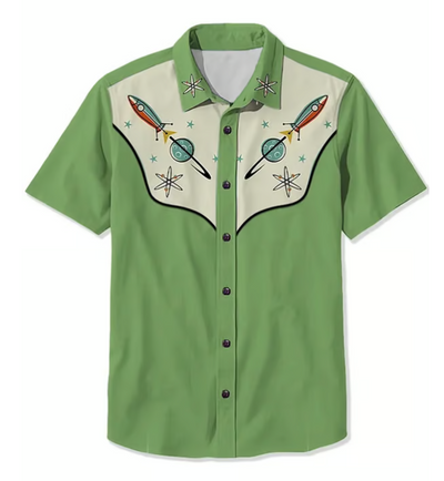 Elliot Men's Western 1950s Interstellar Atomic Print Casual Shirt