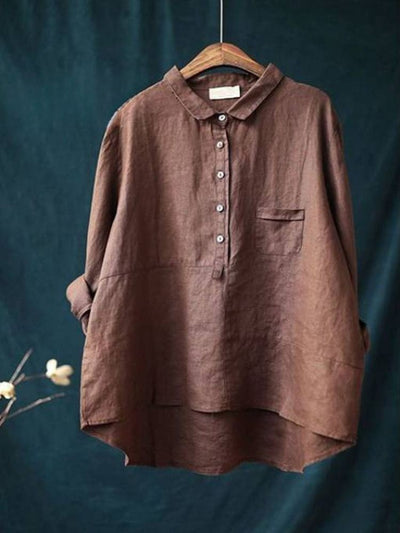 Women's Lapel Neck Casual Solid Colour Long Sleeve Shirt