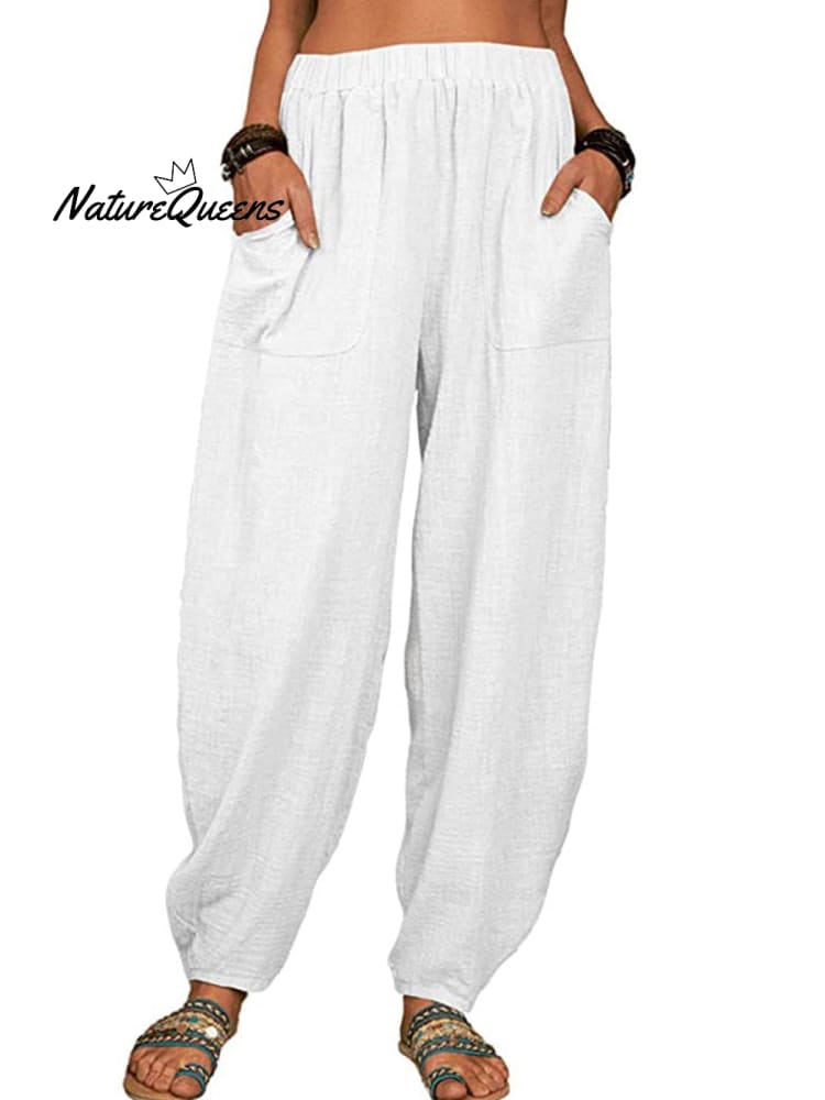 Casual Plain Loose Cotton Harem Pants