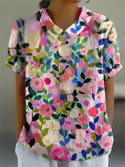 Colorful Spring Floral Garden Printed Women's Casual Shirt