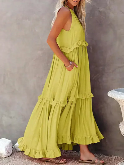 Emilia - Halter Ruffle Maxi Dress