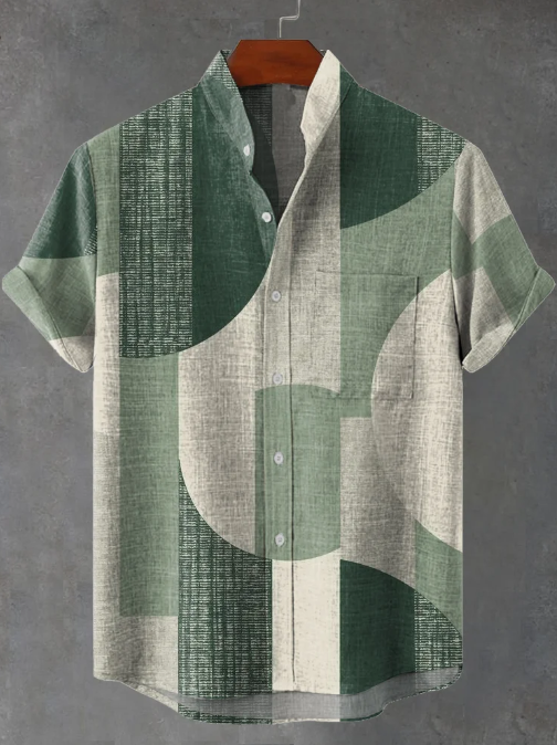 Ezra Green Geometric Ellipse Wallpaper Print Casual Shirt