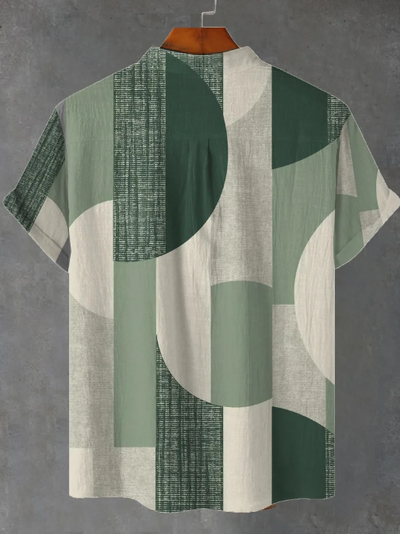 Ezra Green Geometric Ellipse Wallpaper Print Casual Shirt