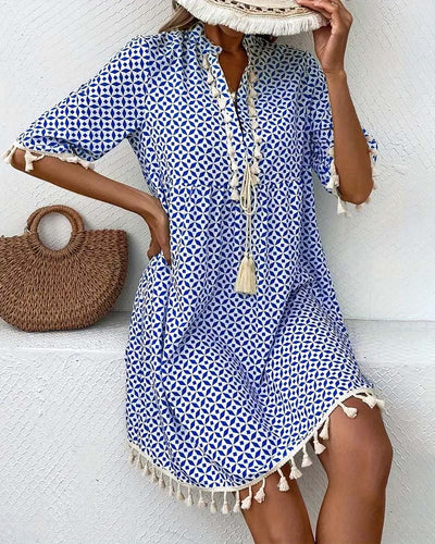 Groovy Blue Short Sleeve Mini Dress