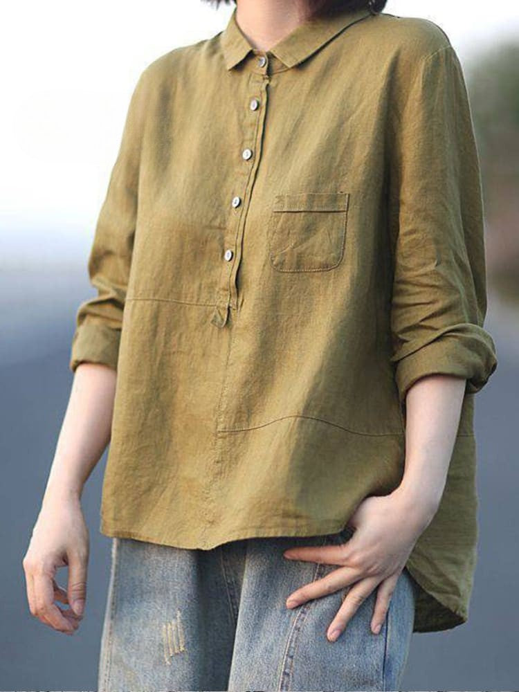 Women's Lapel Neck Casual Solid Colour Long Sleeve Shirt