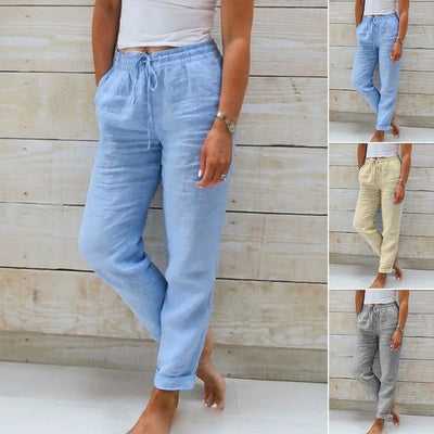 Emma™ Comfortable cotton linen trousers with elastic waistband