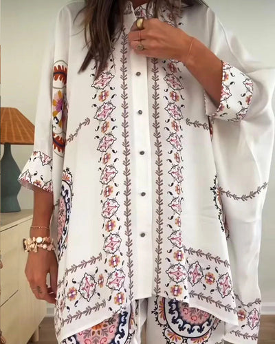 Francine - Fashion Print Shirt & Pants Two-Piece Set